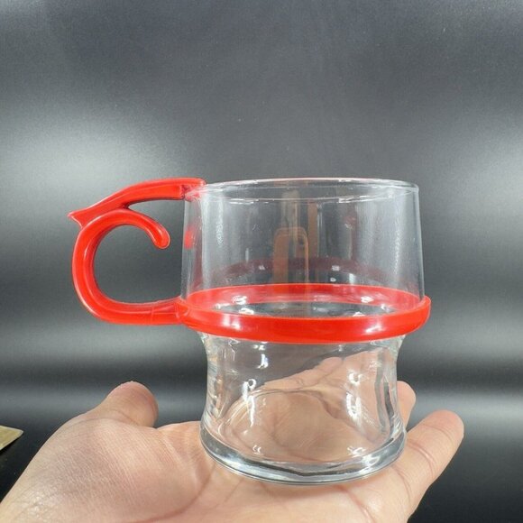 Clear Glass Coffee Mug Cup With Red Hard Plastic Handle Drinking Cup Mug Barware - Picture 13 of 13